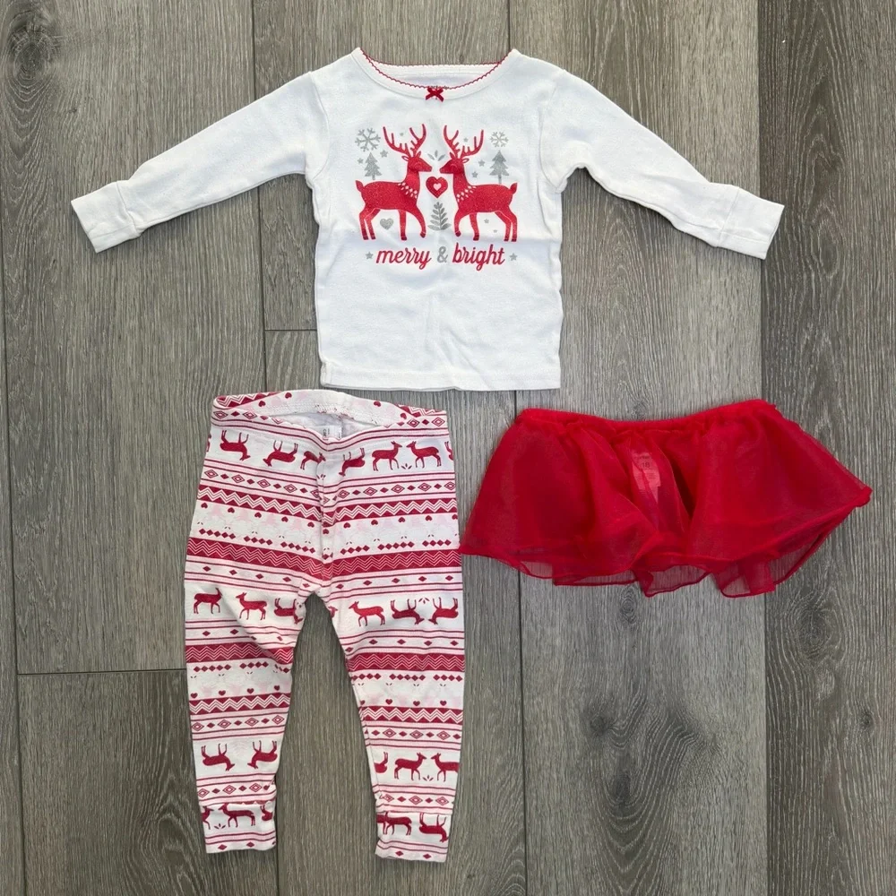 CARTERS 3PC CHRISTMAS HOLIDAY SNUG FIT LONG SLEEVE AND PANTS PJ SET 18MO